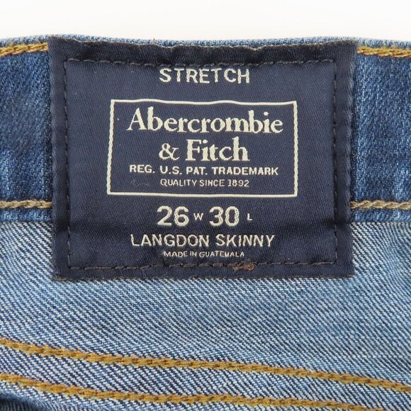 Abercrombie & Fitch Mens 26W 30L Langdon Skinny Stretch Dark Blue Denim Jeans - Picture 7 of 11